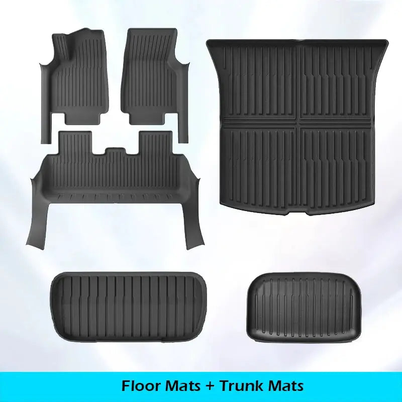 Floor mats with door sill protection strip for Tesla Model Y Juniper 2025–2026, Simples Market black all-weather set