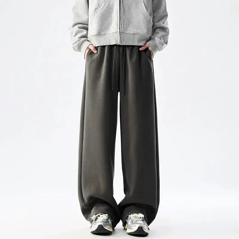 DUKEEN men's heavyweight straight-leg sweatpants in dark gray cotton blend with a drawstring waist, wide fit