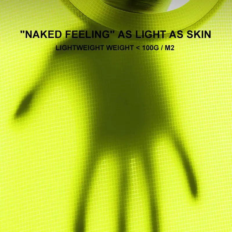 Men's lime green Simples Market running shirt fabric close-up, quick-dry compression tee