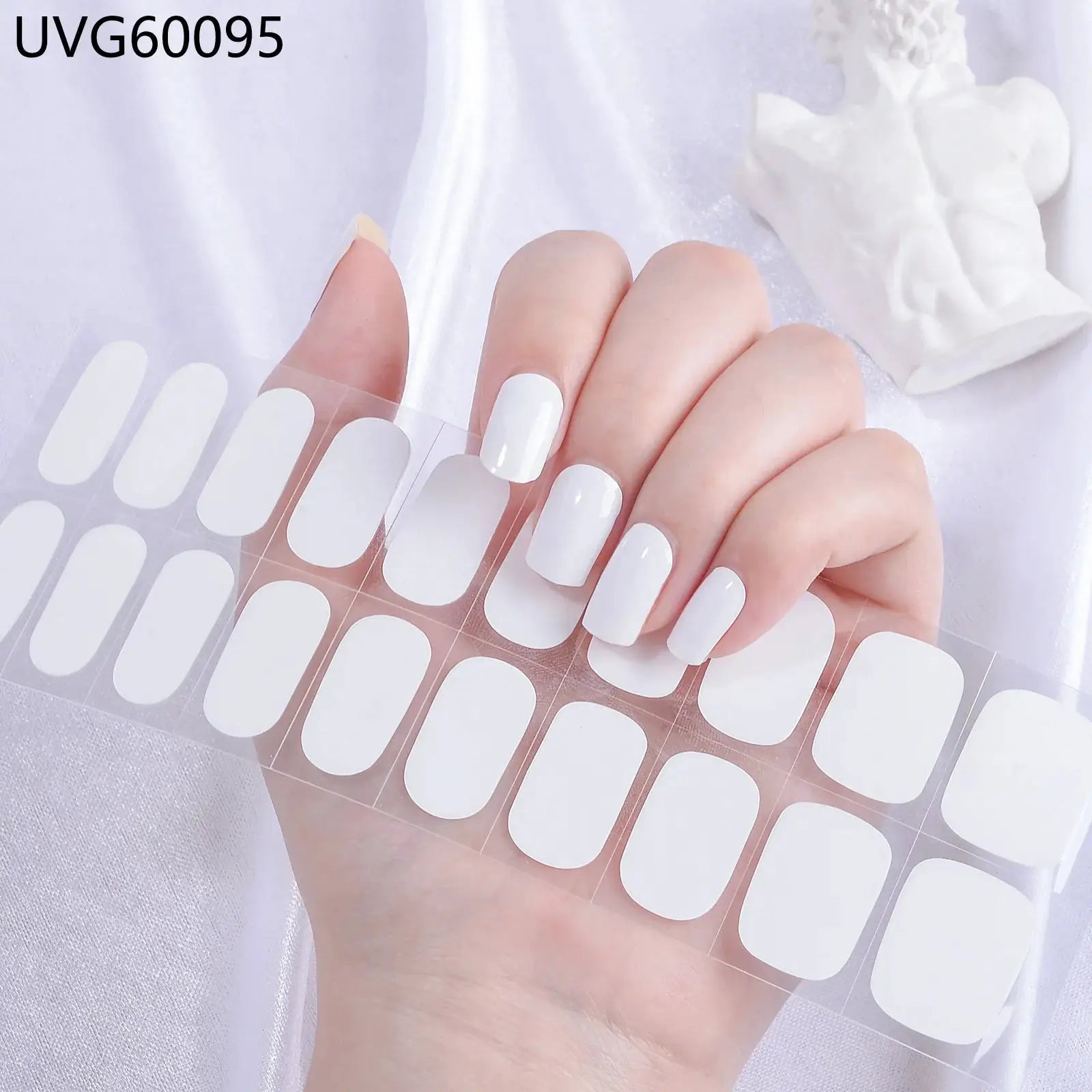 Semi-cured gel nail wraps sheet with white full-cover tips for DIY manicure