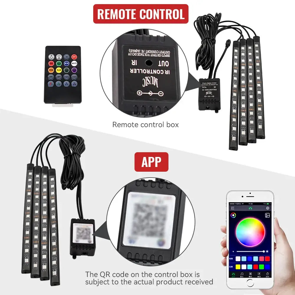 Neon 36 48 72 LED Car Interior Ambient Foot Light Kit RGB With Remote App And Music Sync Control