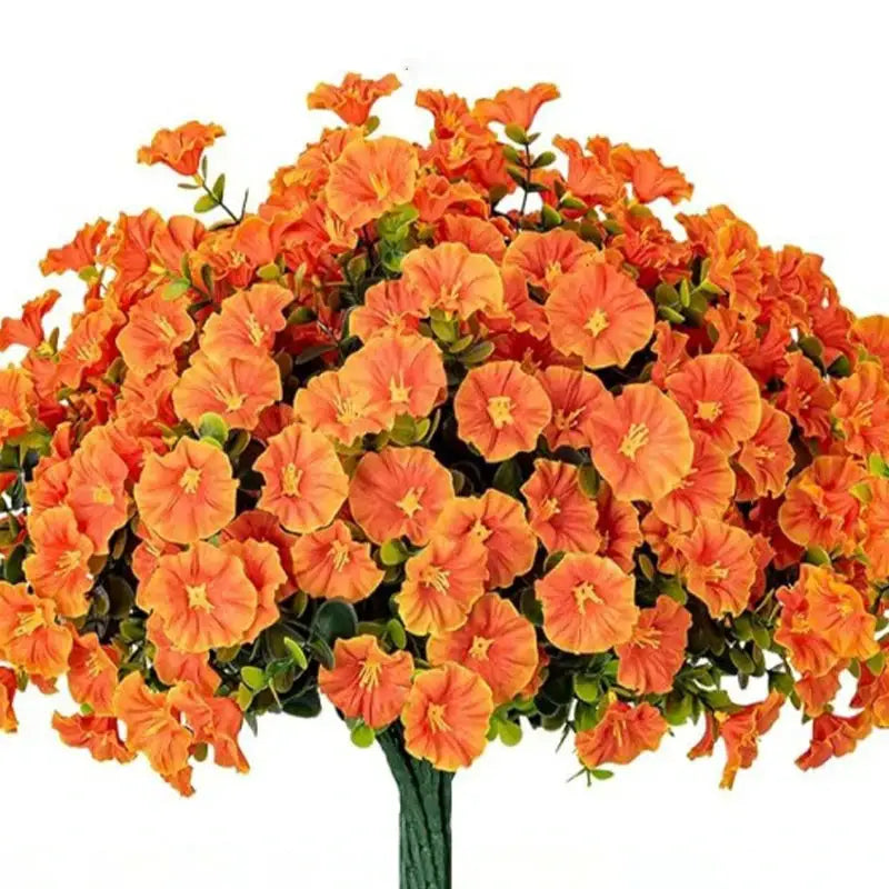 Four Bundles Artificial Morning Glory Flowers And Eucalyptus Plants UV Resistant Outdoor Garden Decoration Patio