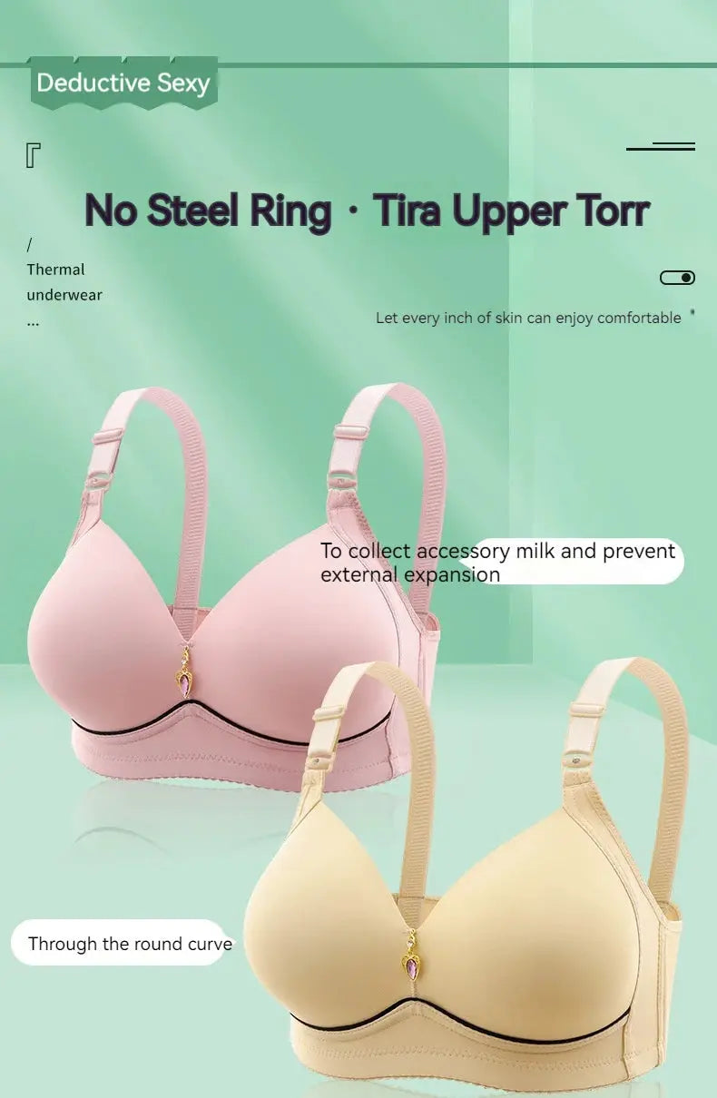 Simples Market wireless bras in pink and beige, 2-pack, no underwire, breathable cups with center jewel.