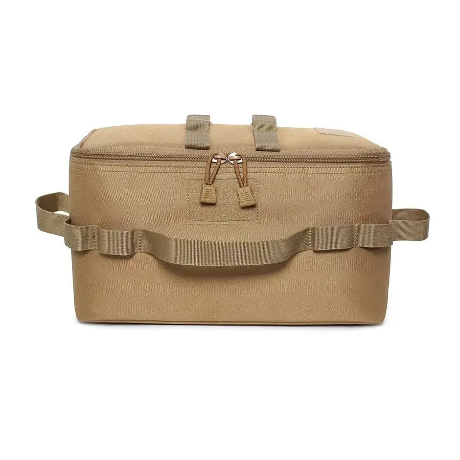 Simples Market large-capacity outdoor camping storage bag in tan with side carry handles.