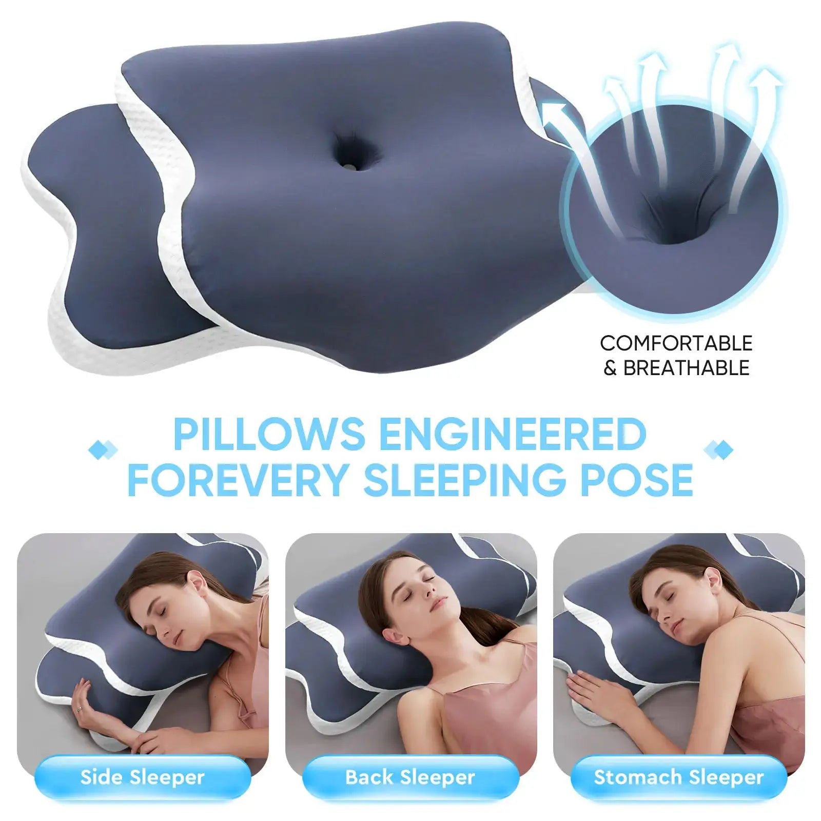 Memory Foam Cervical Pillow For Neck Pain Relief Contour Ergonomic Orthopedic Neck Support For Side Back Sleeper Gift