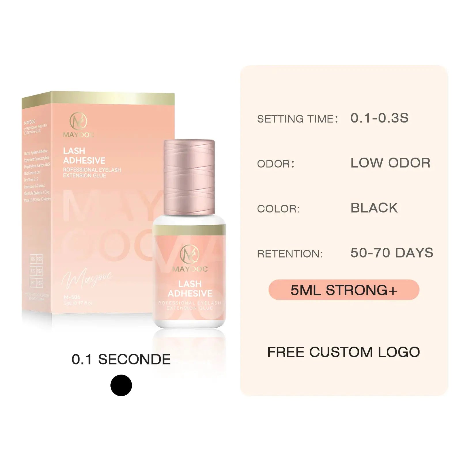 Mayooc 0.3 Sec Eyelash Extension Glue Fast Dry Lash Adhesive for Individual Lashes Sensitive Eyes Black Strong Bond