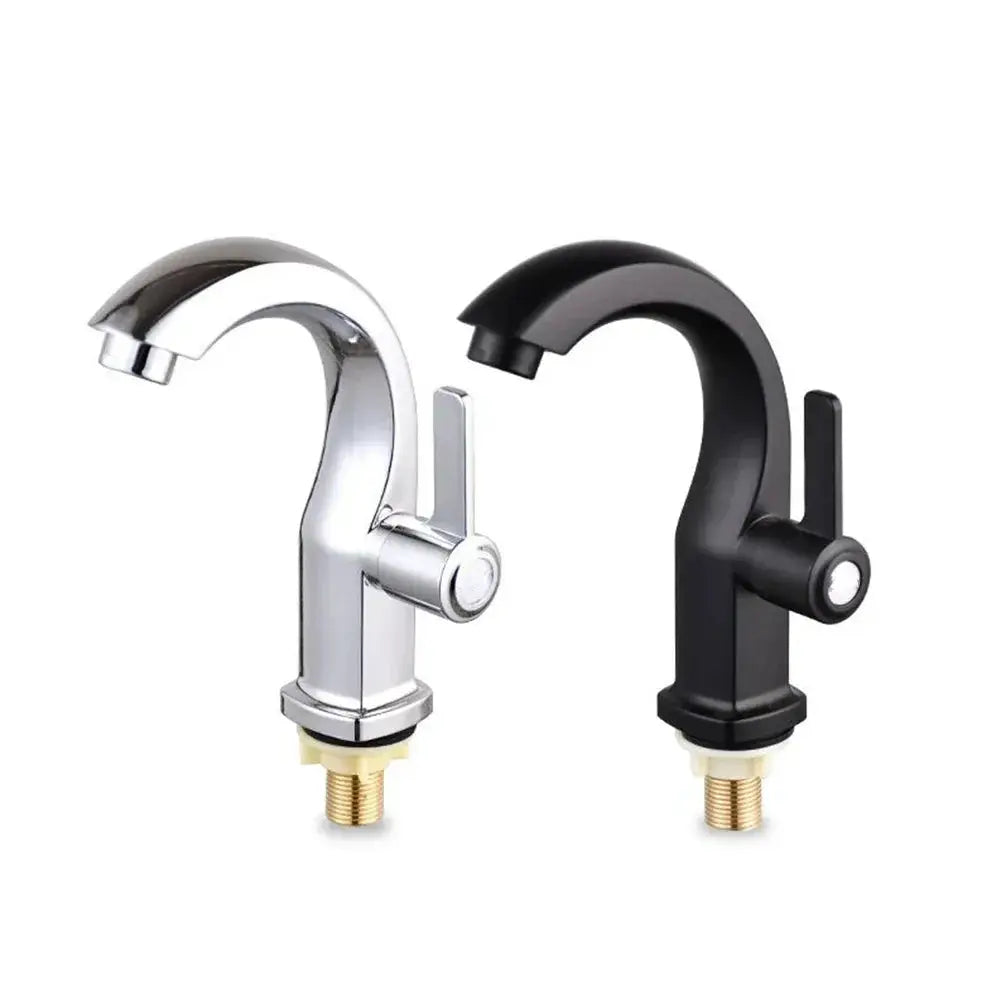 Simples Market bathroom and kitchen basin faucet set, two deck-mounted single-lever taps in chrome and black finishes