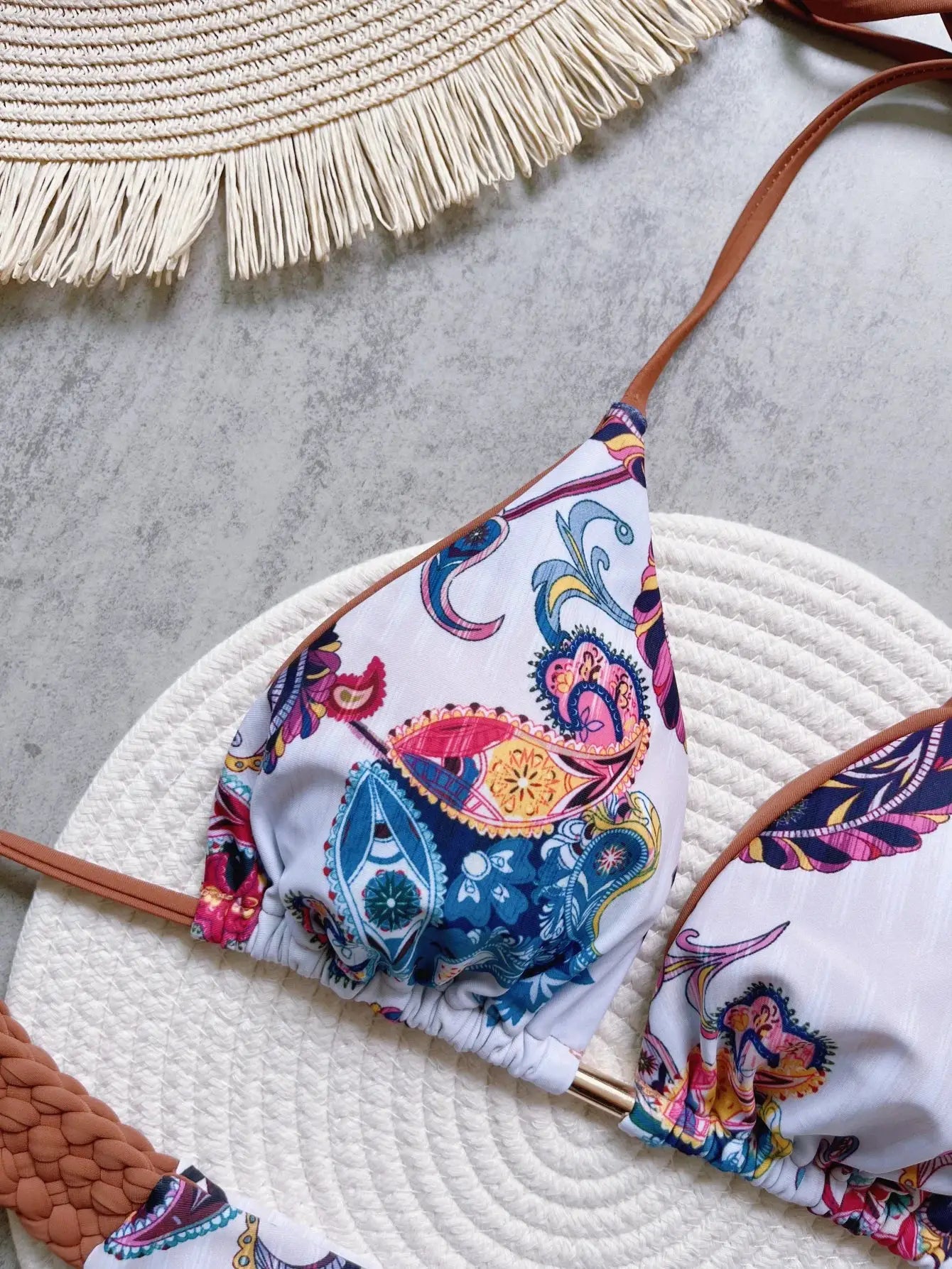 RUOTONSEPT print halter bikini set with high-cut bottoms in colorful paisley print