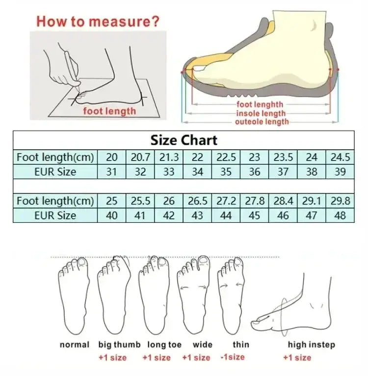 Men's running shoes by Simples Market with size chart showing foot-length guide, EUR sizes and foot-shape diagrams.