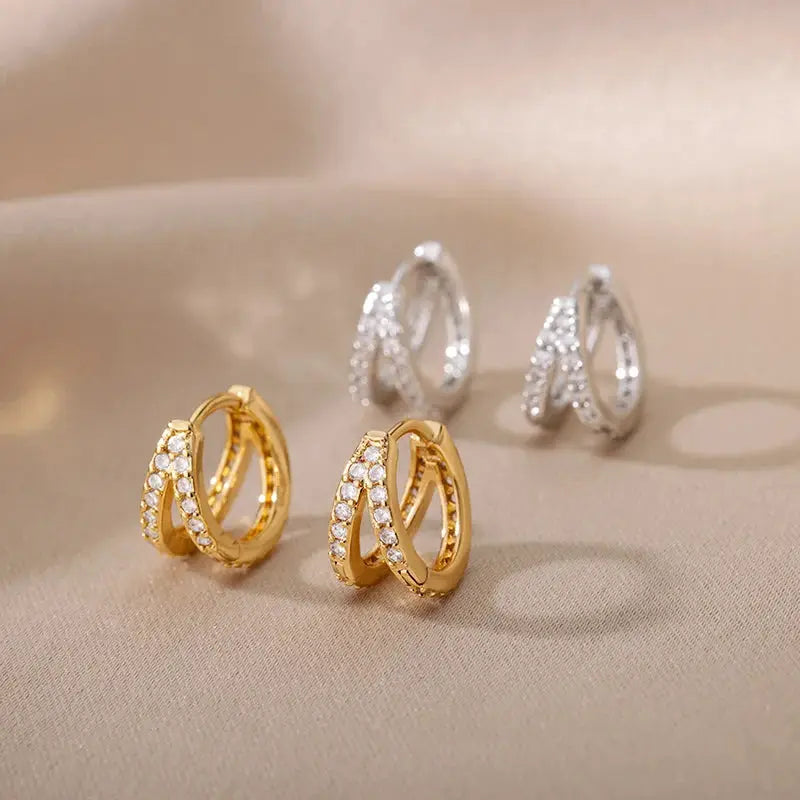 Zircon Star Hoop Earrings For Women Stainless Steel Gold Color Huggie Earrings Trendy Wedding Jewelry