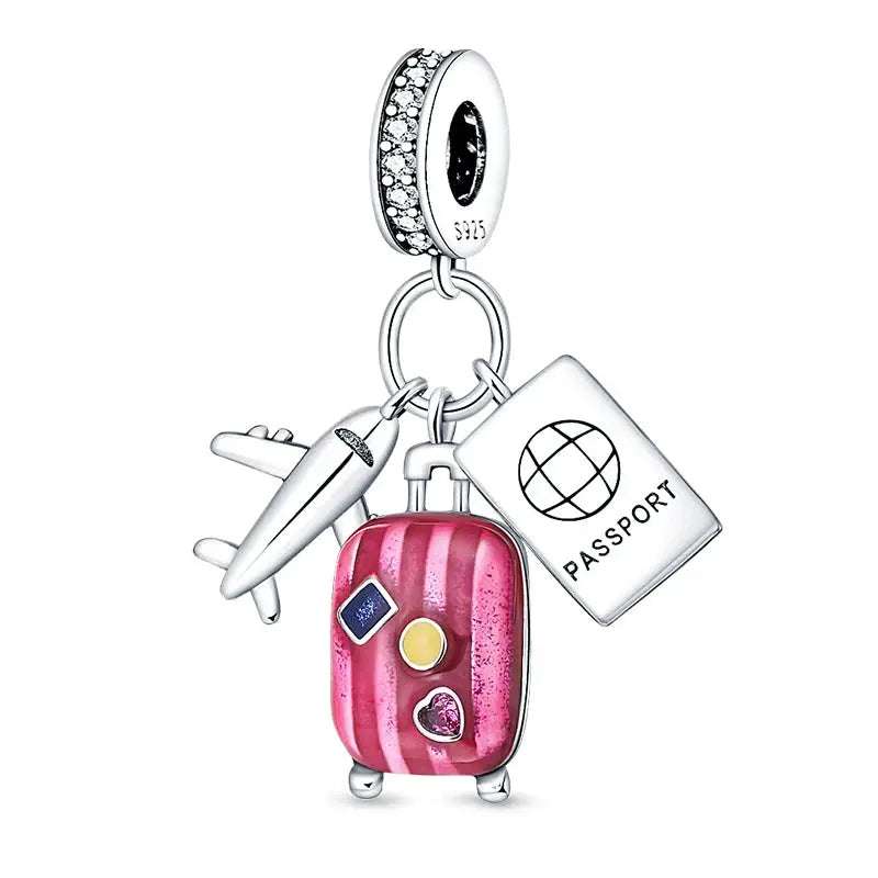 925 Silver Plated Magic Mirror Perfume Princess Angel Pink Charms Beads Fit Pandach 925 Bracelet Fine DIY Jewelry