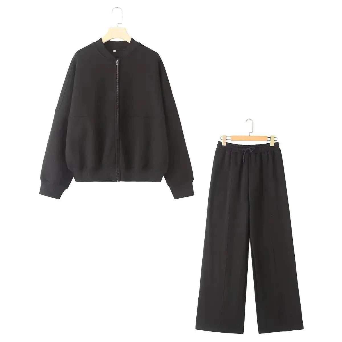HH Womens Fall Retro Zip Bomber Jacket 2 Piece Set With High Waist Lace Up Wide Leg Pants Streetwear