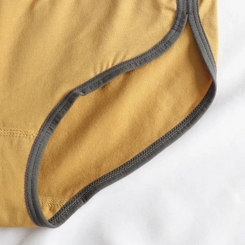 Women cotton panties by Simples Market in mustard yellow with gray trim, seamless breathable briefs