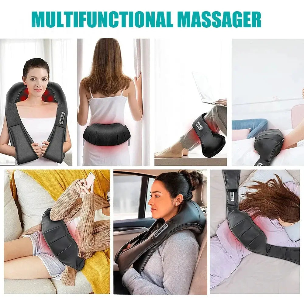 Simples Market Shiatsu neck and shoulder massager, black U-shaped heated electric pillow.