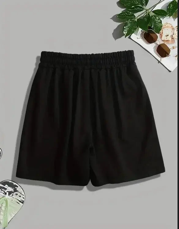 Men's plus-size black sports casual shorts with elastic waistband for summer streetwear