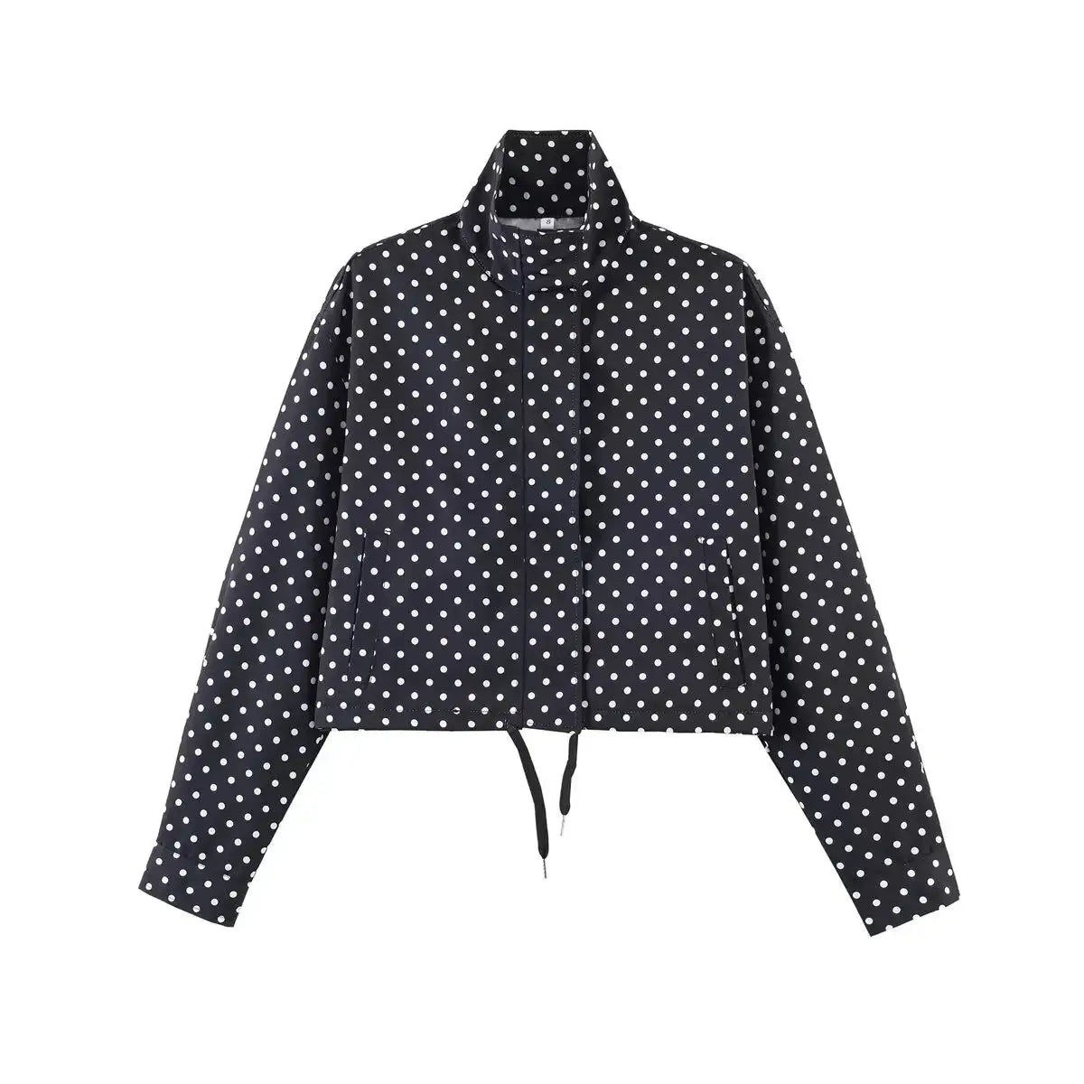 PolkaChic Polka Dot Print Short Coat For Women Elegant Office Ready Long Sleeve Jacket Regular Fit Polyester