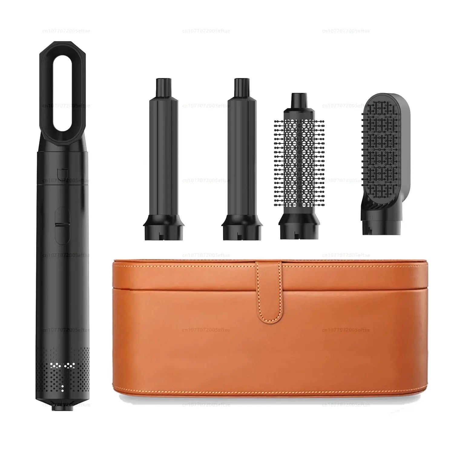 Simples Market 5-in-1 hair styler set with ionic fast-drying dryer, multiple attachments, and tan leather case