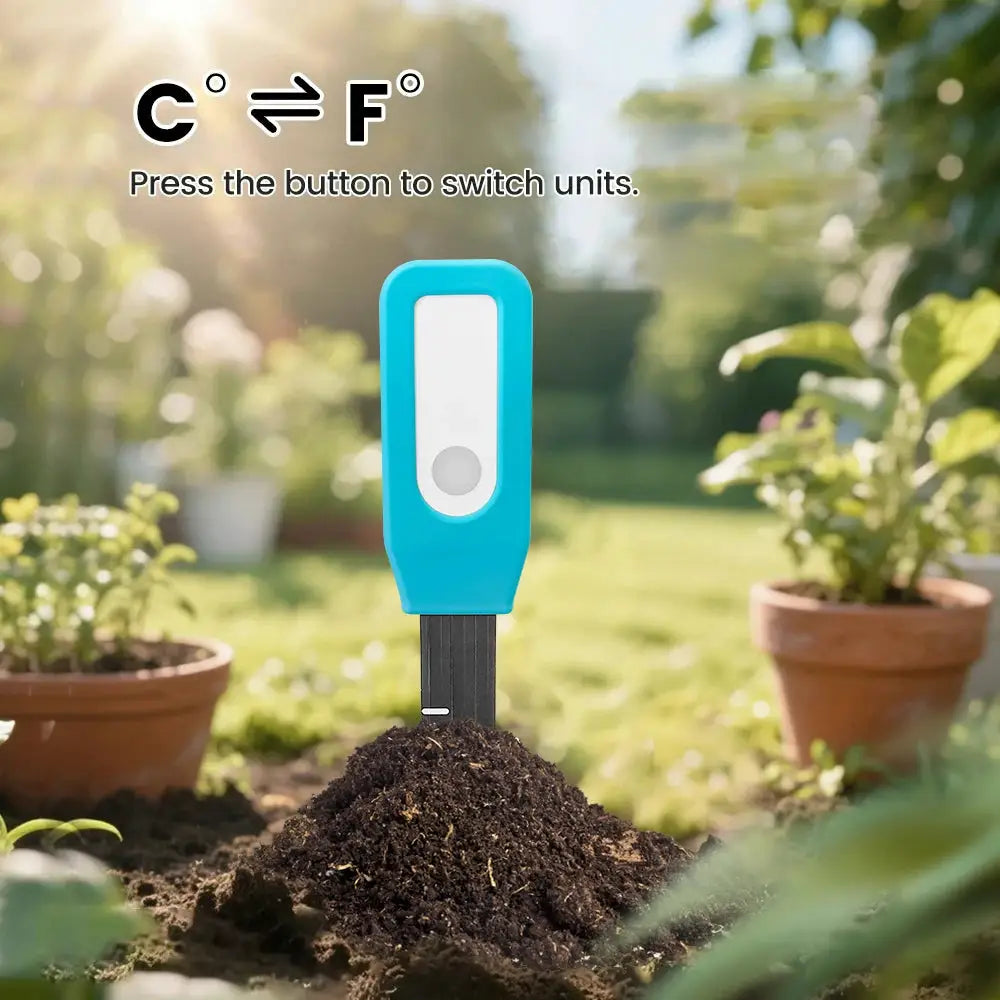 Simples Market Tuya Bluetooth soil tester in blue for temperature and humidity monitoring in smart irrigation.