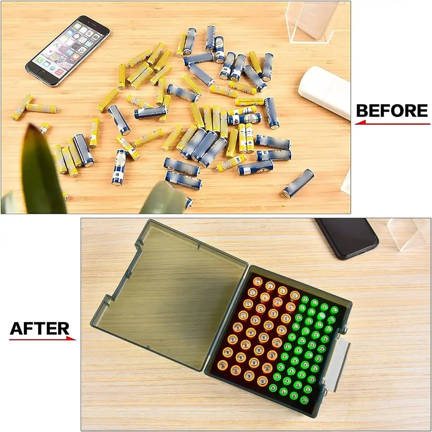 72 Capacity Battery Storage Organizer for AA and AAA Batteries Durable Box Case for Home Drawer and Garage Organization