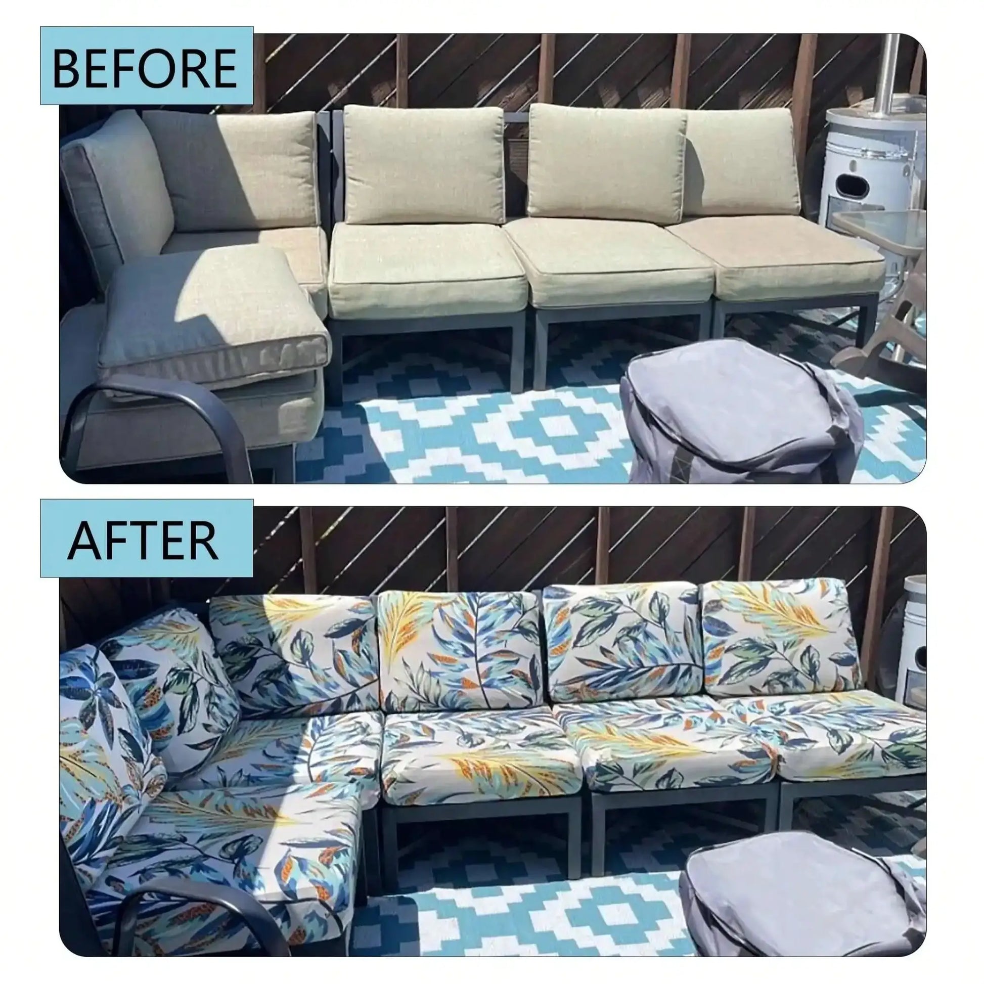 Simples Market tropical-print outdoor sofa cushion covers; non-slip protectors for individual seat cushions.