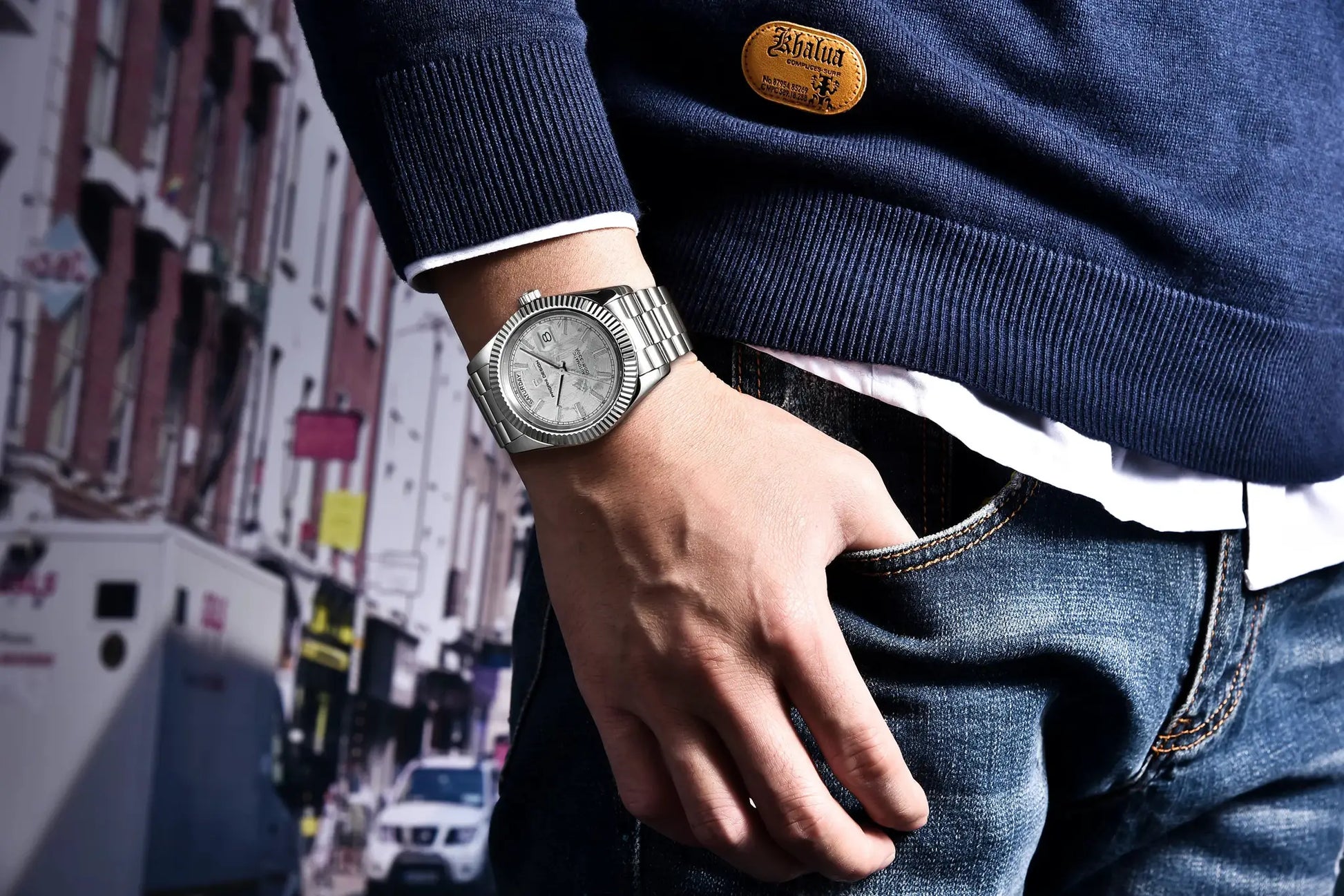 PAGANI DESIGN DD40 men's stainless steel watch with silver dial worn on wrist