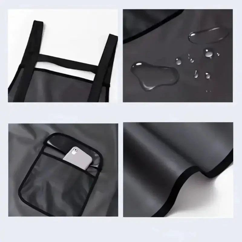 Transparent black PVC kitchen apron by Simples Market, waterproof and oil resistant with front pocket