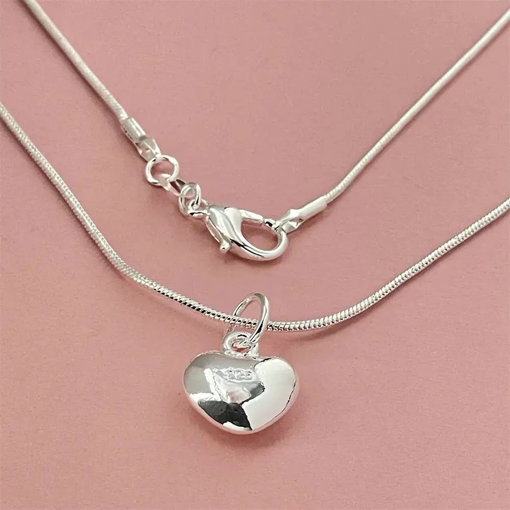 Designer 925 Sterling Silver Heart Pendant Necklace With Snake Bone Chain For Women Gift Idea Fashion Jewelry