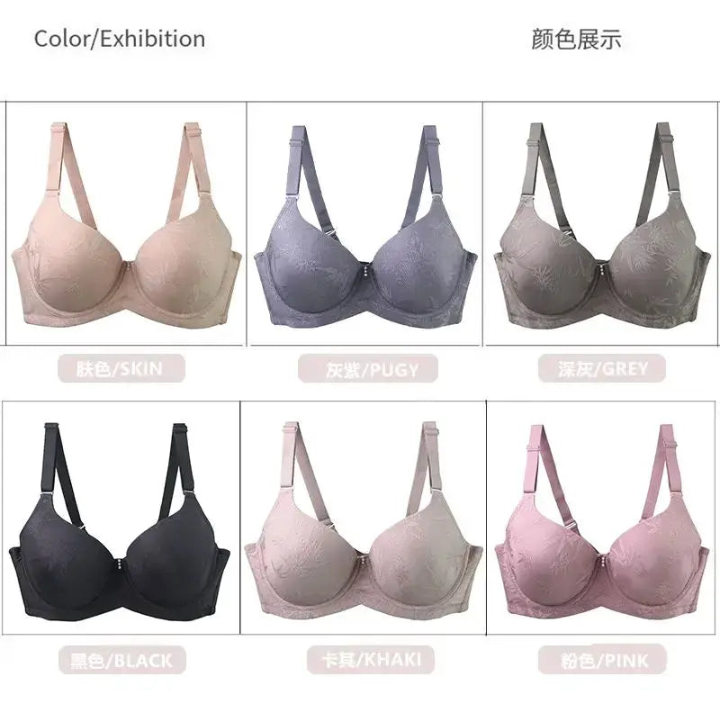 Six DaiNaFang push-up bras in assorted colors: skin, purple-gray, gray, black, khaki, pink with adjustable straps.