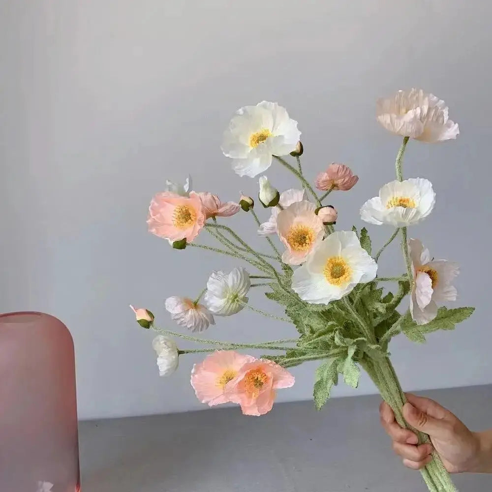 Artificial Silk Poppy Flowers Long Stem for Wedding Centerpieces and Bridal Bouquet Alternative Home Decor