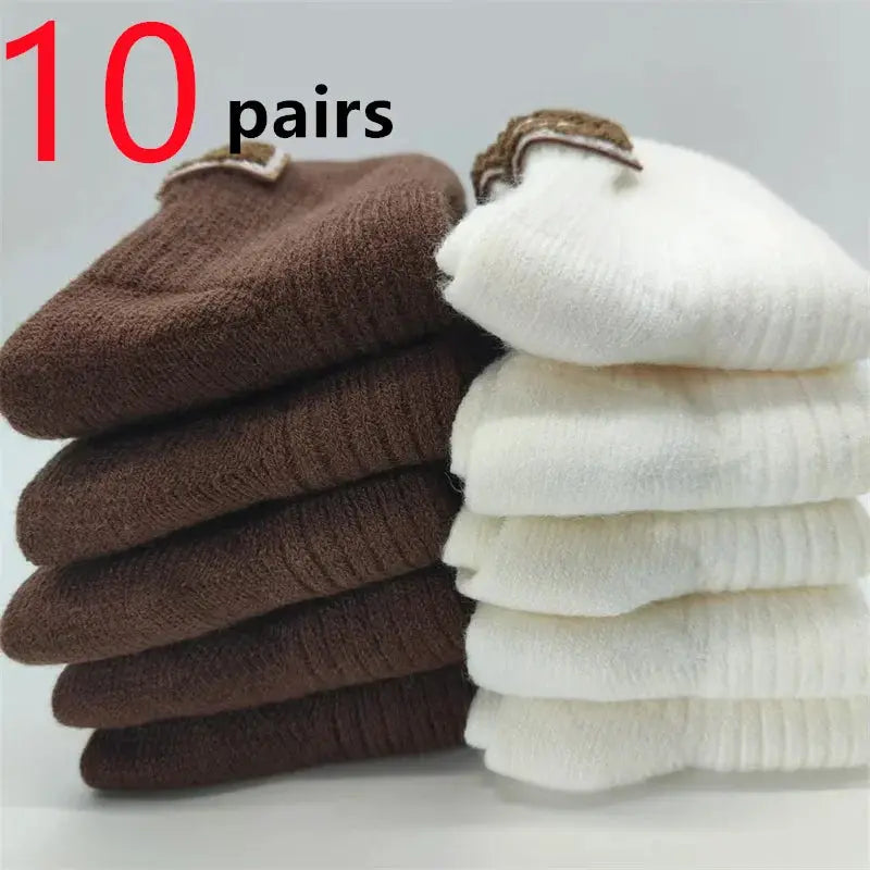 LuxWool Women Luxury Cashmere Wool Mid Calf Socks With Embroidered Logo For Snow Boots Thick Pile Warmth
