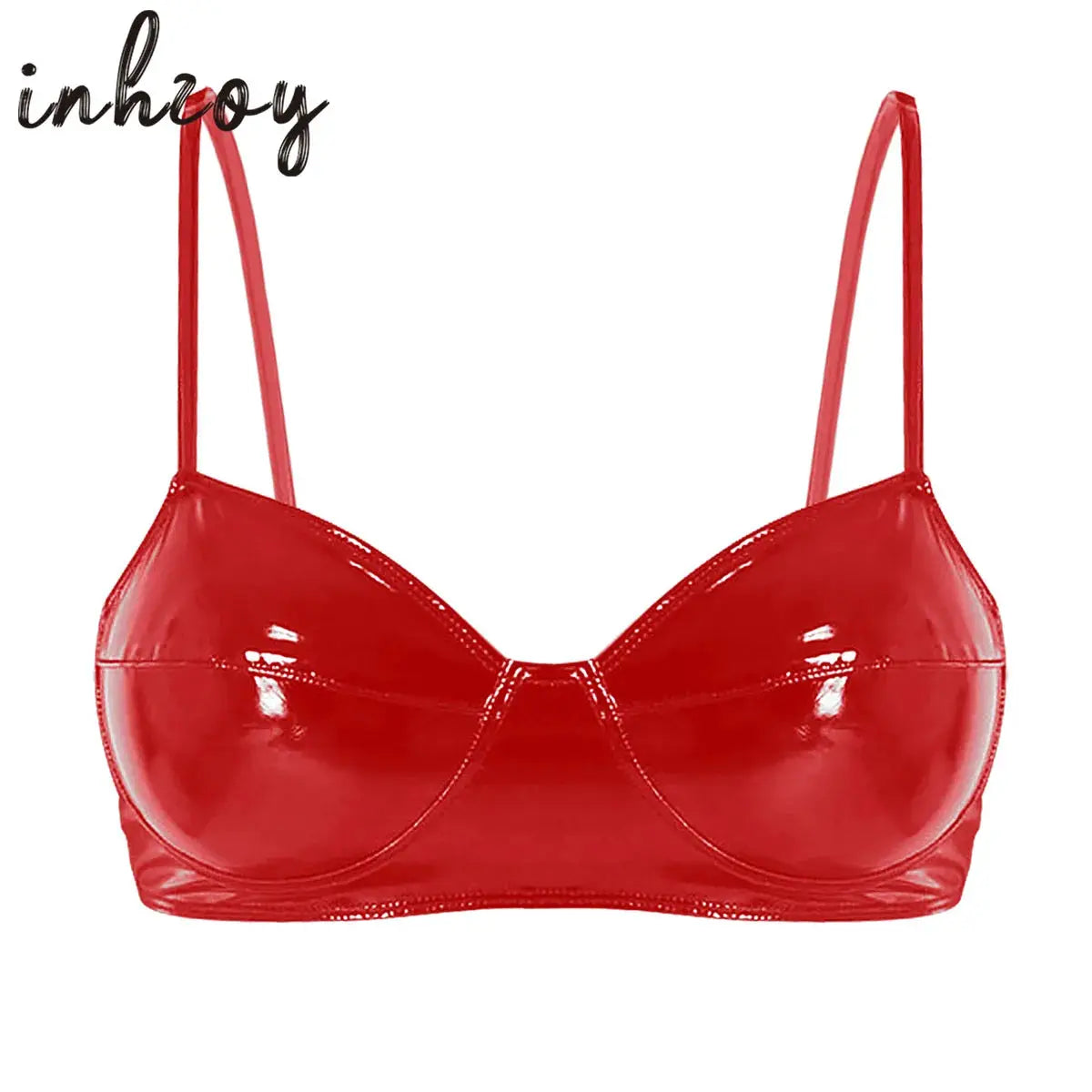 Bra top red patent leather with a glossy wetlook finish, by injoy for clubwear