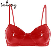 Bra top red patent leather with a glossy wetlook finish, by injoy for clubwear
