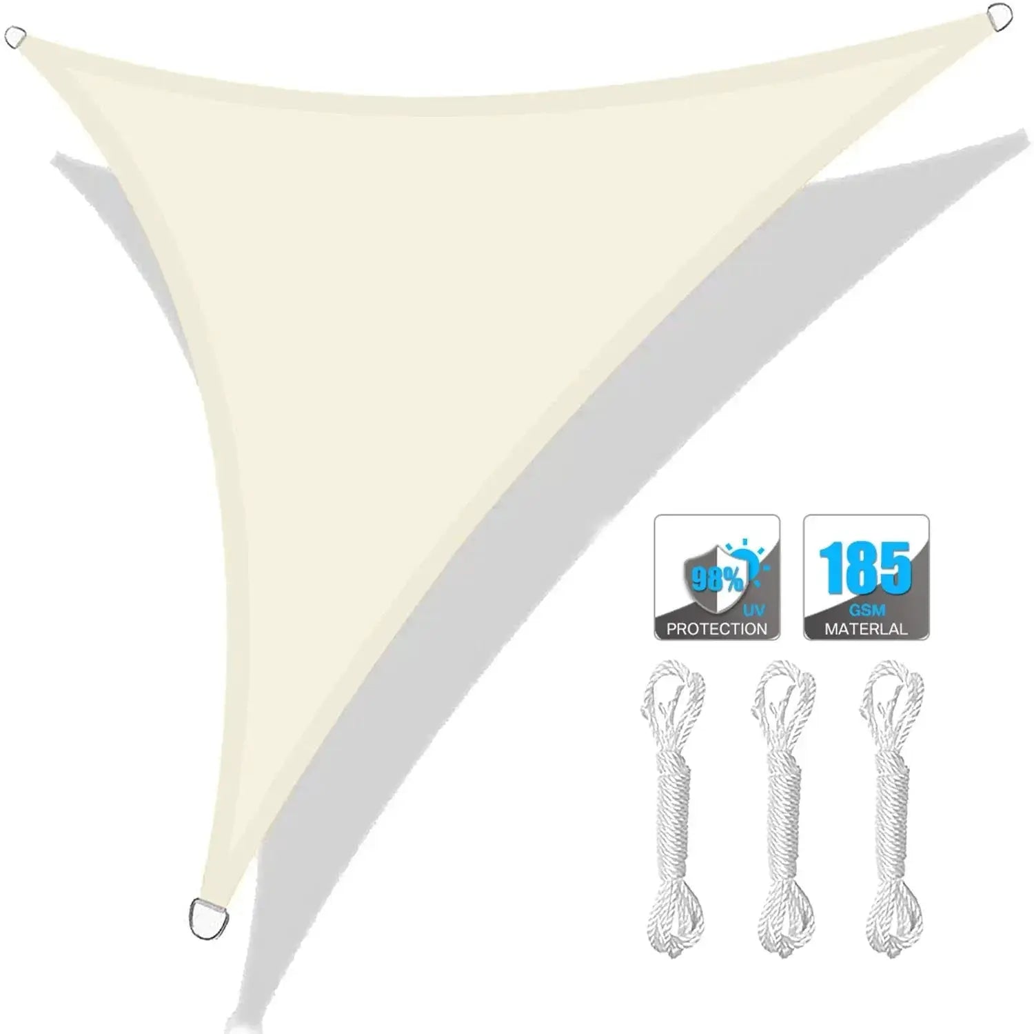 Simples Market waterproof triangle sun shade sail canopy, cream color, with set of 3 ropes