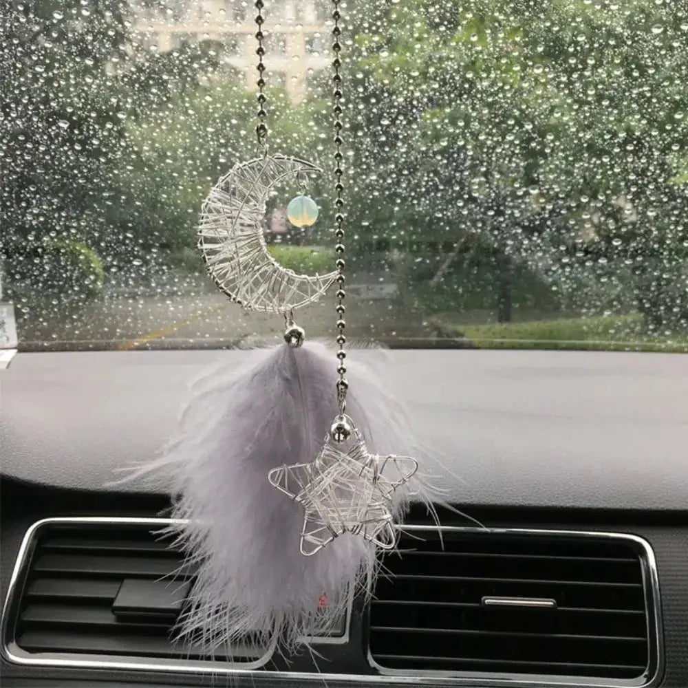 Feather Mirror Car Pendant For Girls Lucky Dream Catcher Ornament Car Interior Decor Hanging Charm - Simples Market
