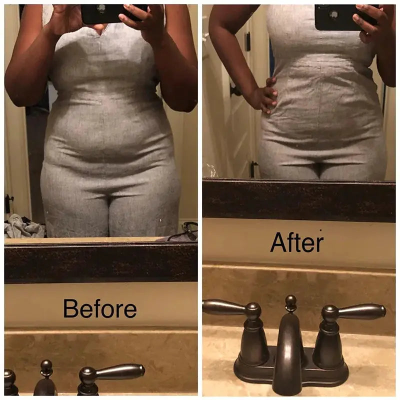 Large size women's seamless high-waist shapewear briefs in gray ice silk, butt lifter, before/after collage