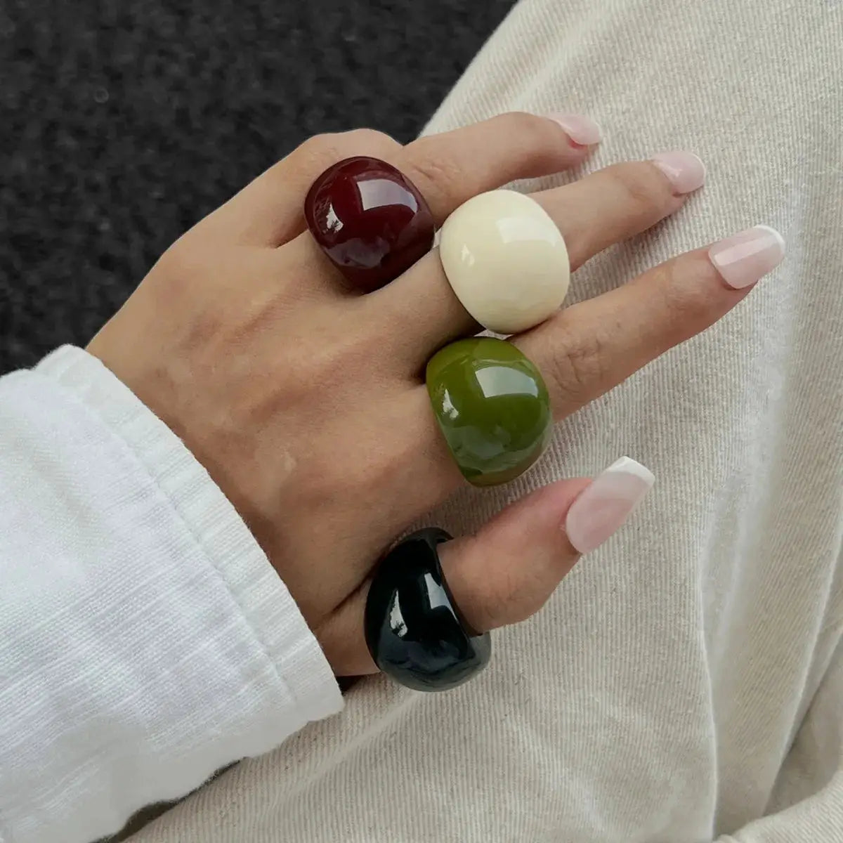 Ingemark 4 Colors Boho Kpop Resin Acrylic Irregular Finger Rings For Women 2025 Trend Vintage Knuckle Y2K Jewelry