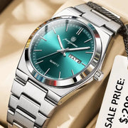 PAAZOMU Mens Quartz Watch Stainless Steel Waterproof Luminous Chronograph Date Multifunction Wristwatch
