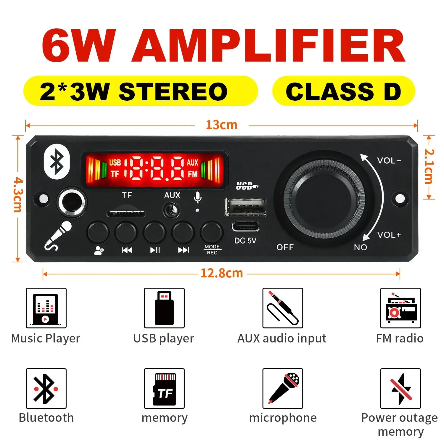 DC 5V Bluetooth 5.0 MP3 Decoder Board 6W Amplifier MP3 Player Support Call Recording 3.5mm USB TF FM For Car Speaker