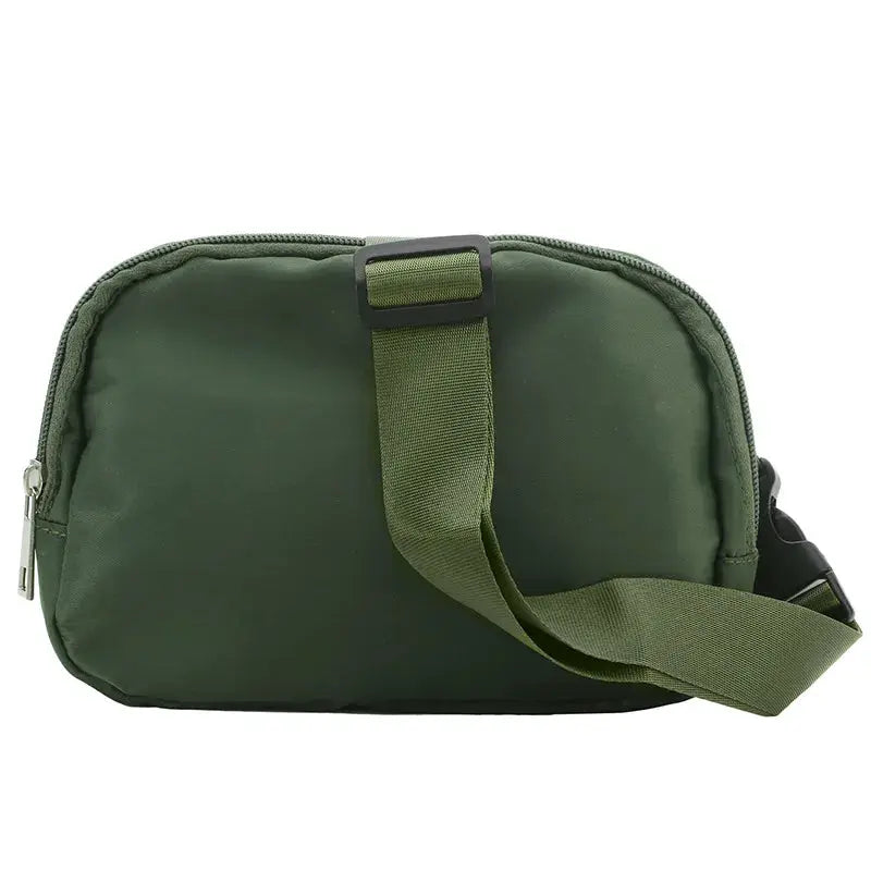 Waist bag green with zipper, adjustable strap for casual crossbody use
