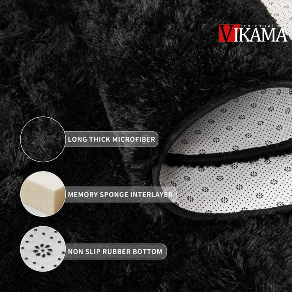 VIKAMA black plush area rug with long microfiber, memory sponge interlayer, and non-slip rubber bottom