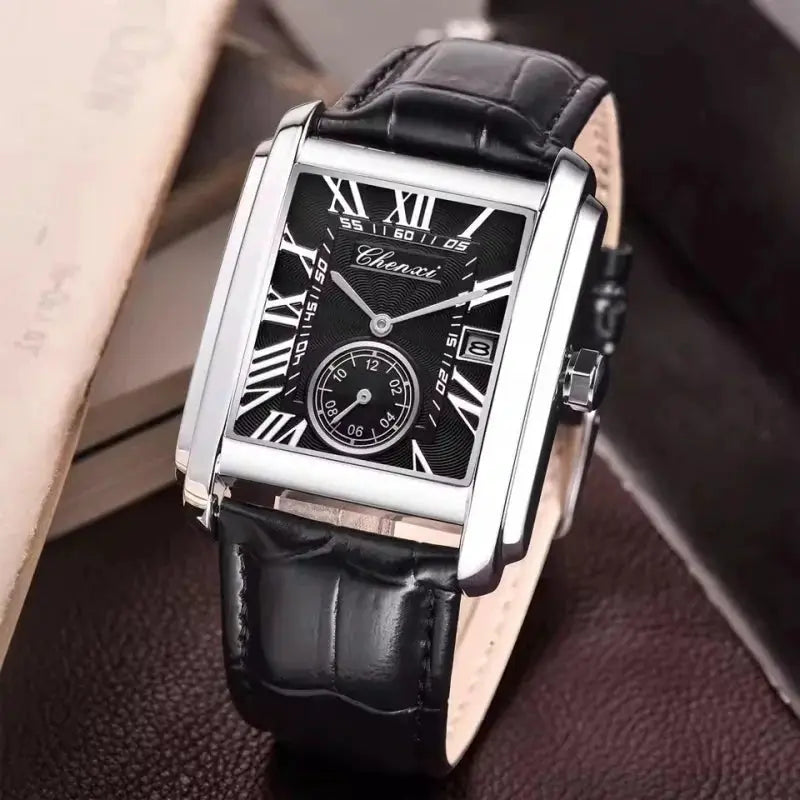 Chenxi 8216 Mens Watch With Alloy Case Leather Strap Waterproof Military Calendar Quartz Movement