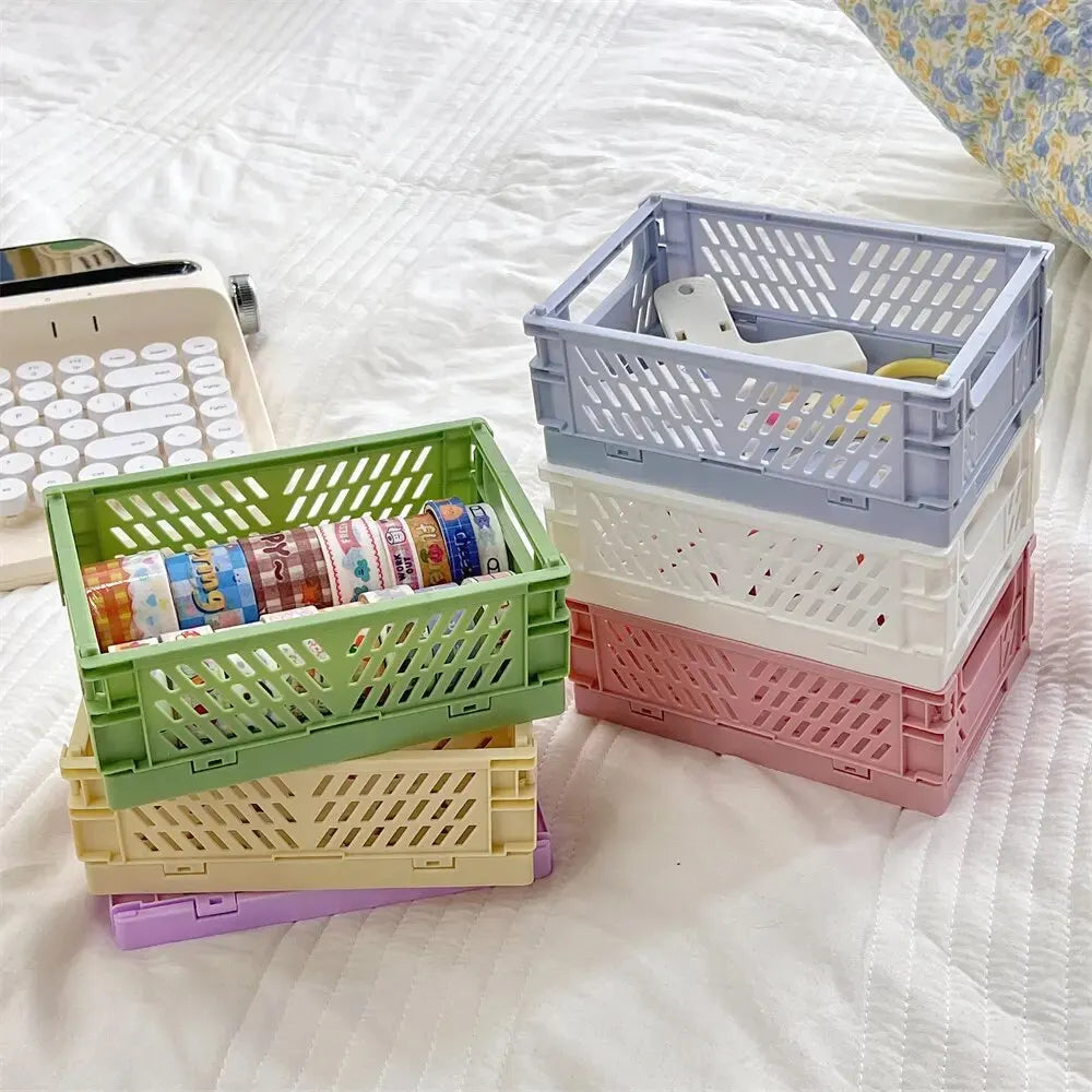 Simples Market set of six color foldable plastic storage baskets, stackable desktop organizers