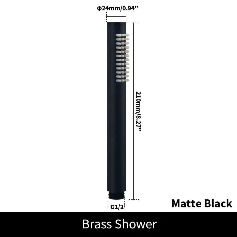 Matte black handheld shower head with G1/2 thread, 210mm long