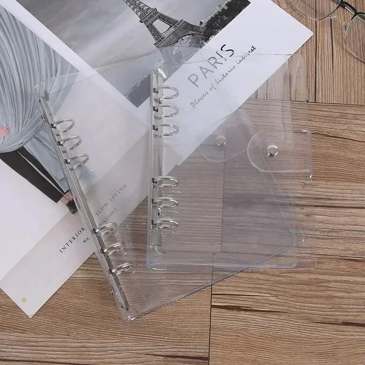 Binder covers by Simples Market: two transparent soft PVC 6-ring binder covers with snap button closure for A5/A6/A7 planners
