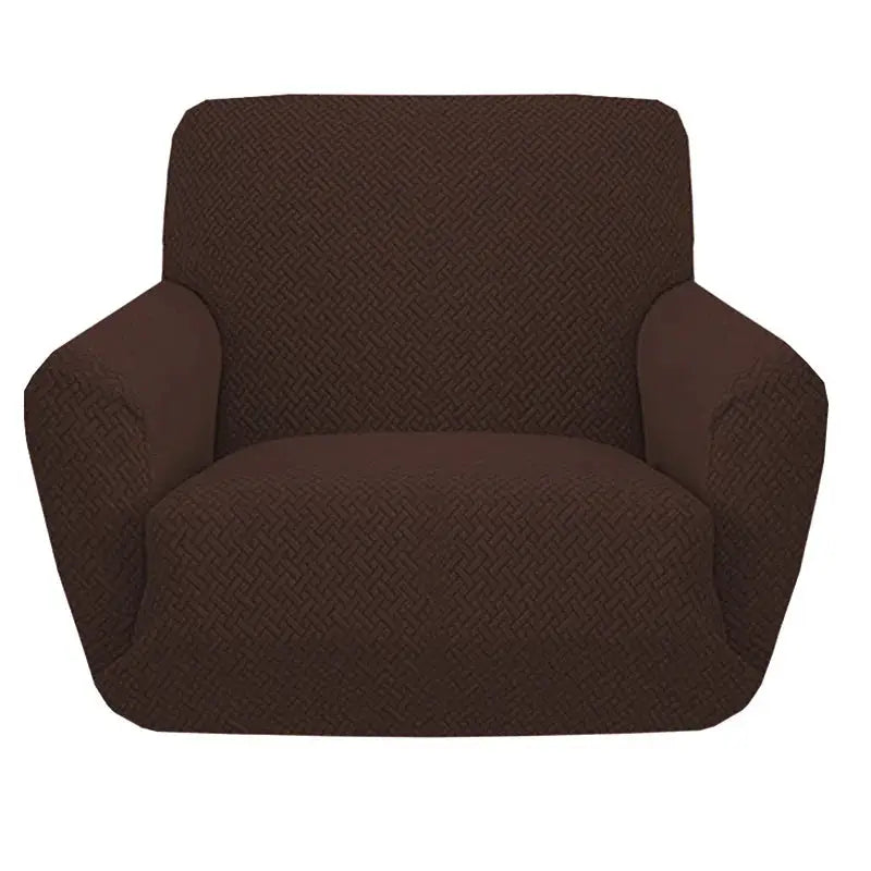 Jacquard polyester armchair slipcover in brown for 1-seat chair with elastic fit