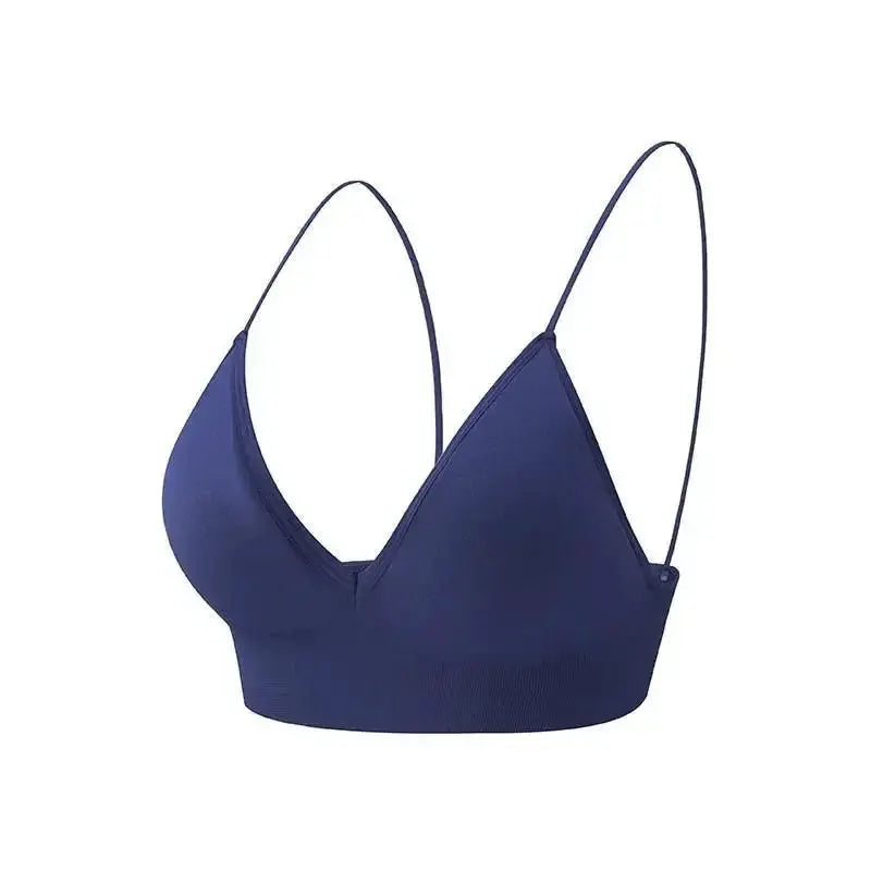 Simples Market V-neck seamless triangle-cup bra camisole, navy blue, breathable fabric