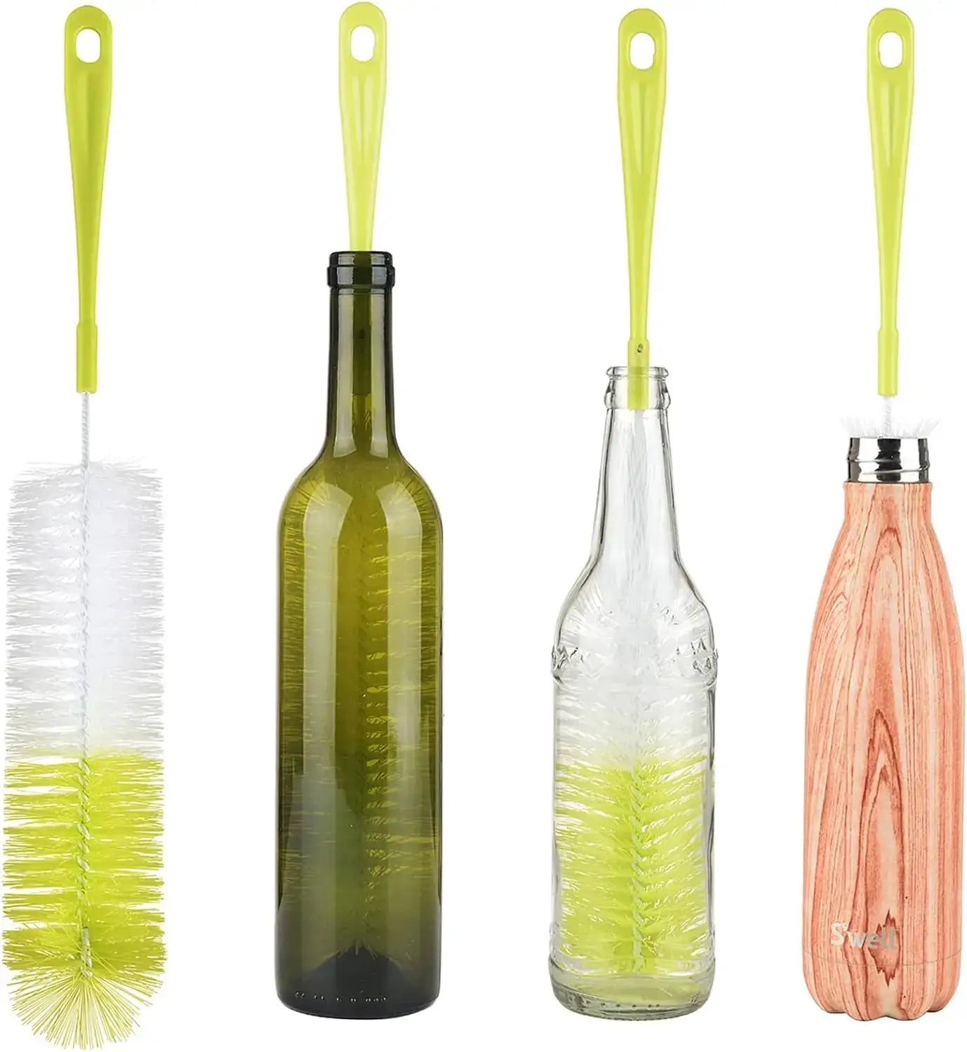 Set of 4 neon-yellow 16-inch bottle brushes for wine, beer, sport bottles