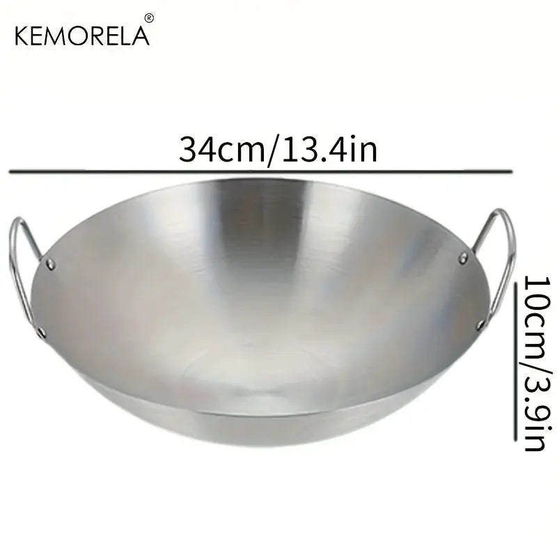 Stainless Steel Wok Uncoated With Double Handles 26 To 34 Cm High Quality Chef Pan For Home Stir Fry Cooking