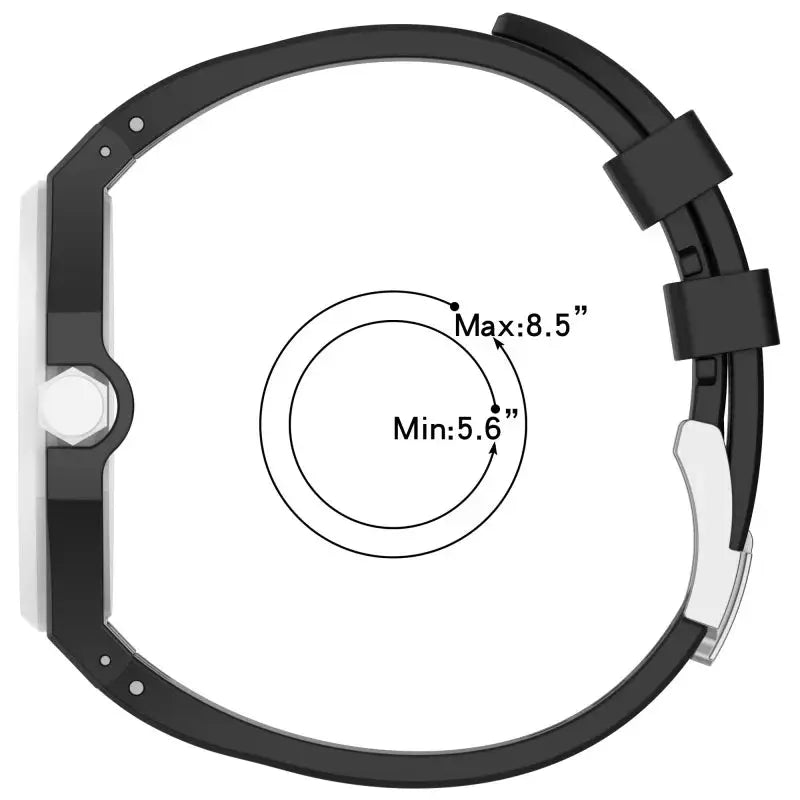 Black silicone watch strap with silver buckle for Swatch X AP Royal Pop wristwatch case, adjustable 5.6–8.5 inches