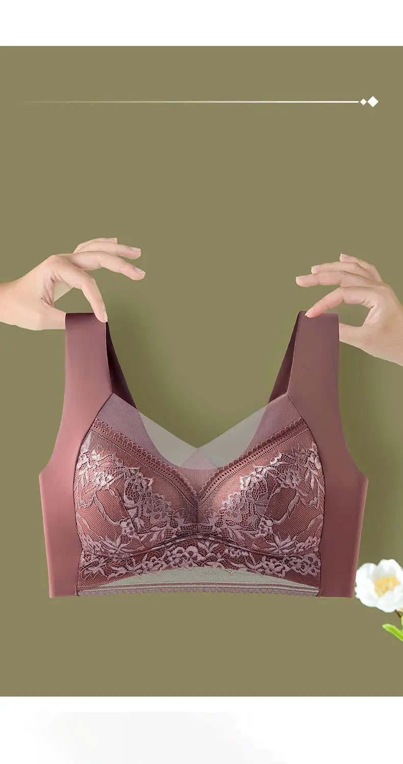 Women’s lace padded plus-size bra, pink mauve ice-silk, Simples Market